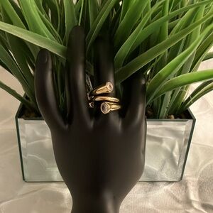 Chic Gold-Tone Double Stone Ring